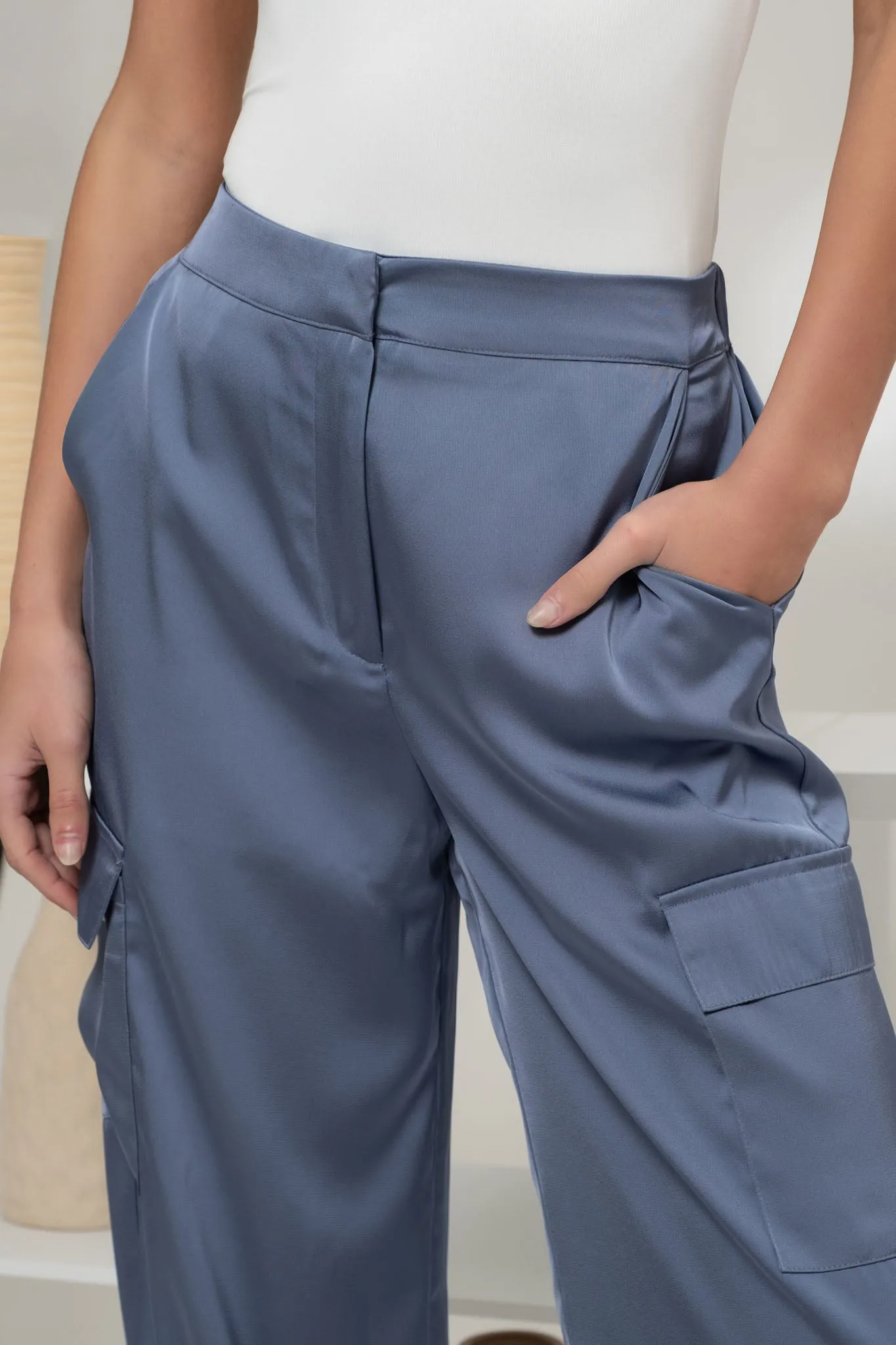 HIGH WAIST SATIN CARGO JOGGER PANTS sold by Blu Pepper product image thumbnail 4
