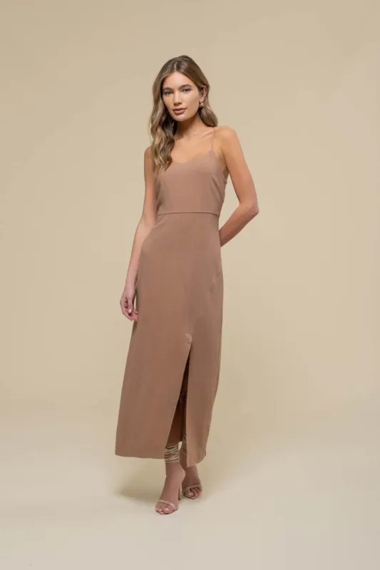 BACK CUT OUT SIDE SLIT CAMI MIDI DRESS sold by Blu Pepper