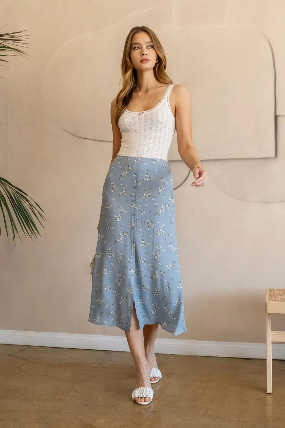 FLORAL BUTTON DOWN MIDI SKIRT sold by Blu Pepper product image thumbnail 4