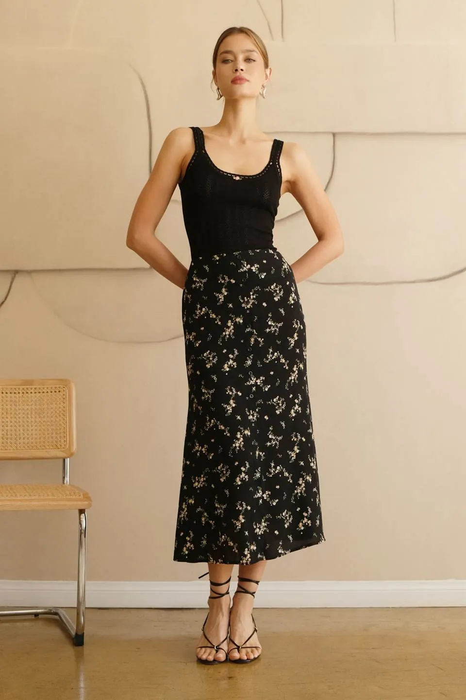 FLORAL BUTTON DOWN MIDI SKIRT sold by Blu Pepper product image thumbnail 5