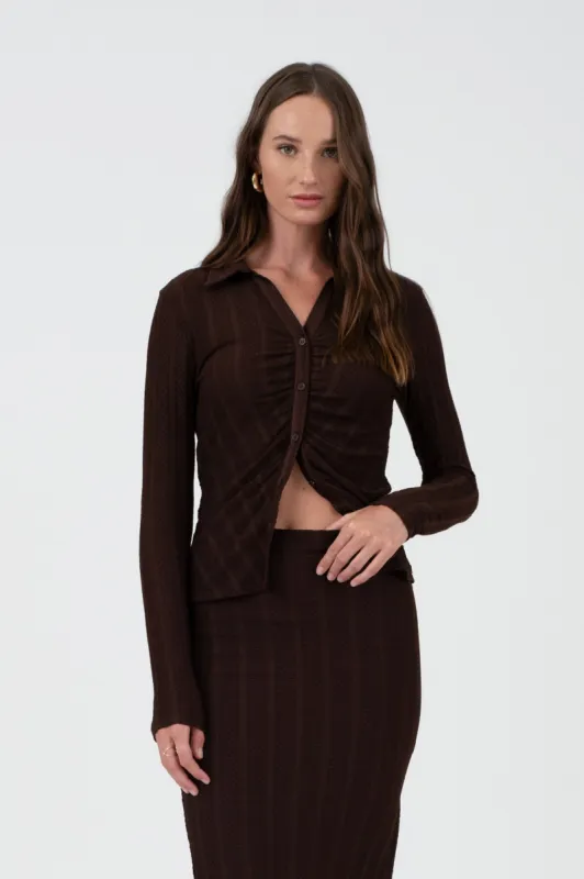 STRIPE BUTTON DOWN LONG SLEEVE KNIT TOP sold by Blu Pepper