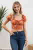 FLORAL AND DOT PRINT PUFF SLEEVE CROP TOP sold by Blu Pepper