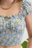 FLORAL RUCHED SLEEVE CROP TOP sold by Blu Pepper