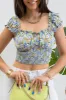 FLORAL RUCHED SLEEVE CROP TOP sold by Blu Pepper