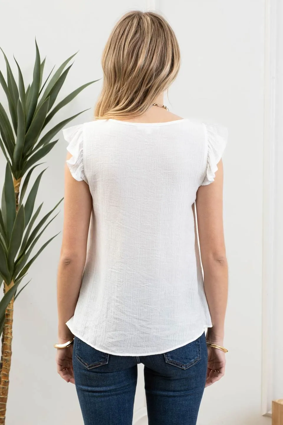 SCALLOP EYELET LACE YOKE SHORT SLEEVE BLOUSE sold by Blu Pepper product image thumbnail 2