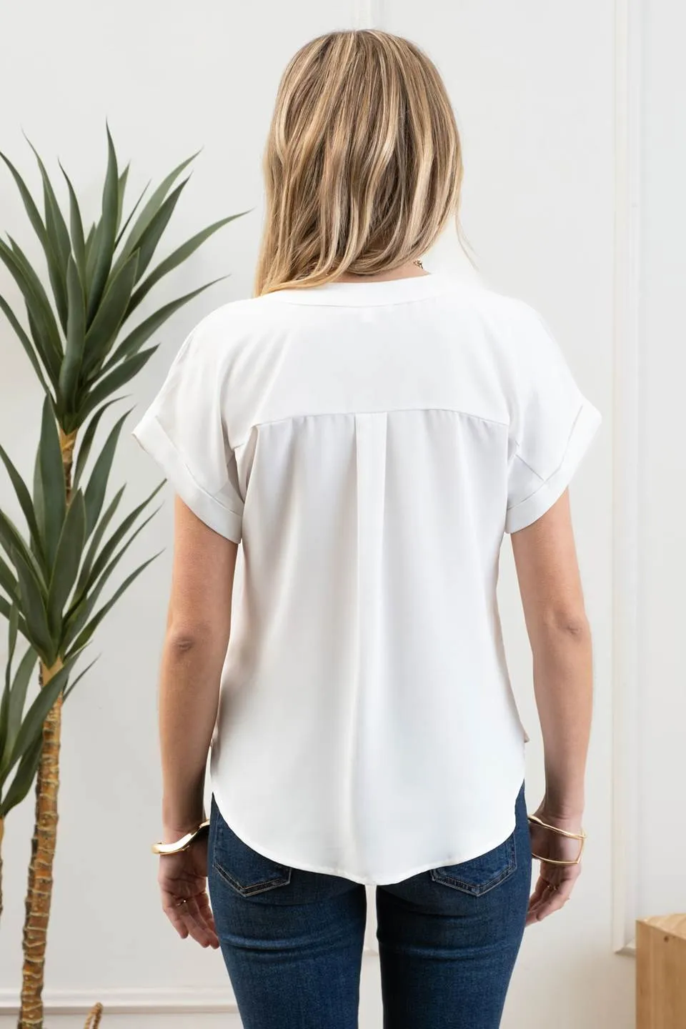 V NECK COLLAR ROLL UP SLEEVE BLOUSE sold by Blu Pepper product image thumbnail 2