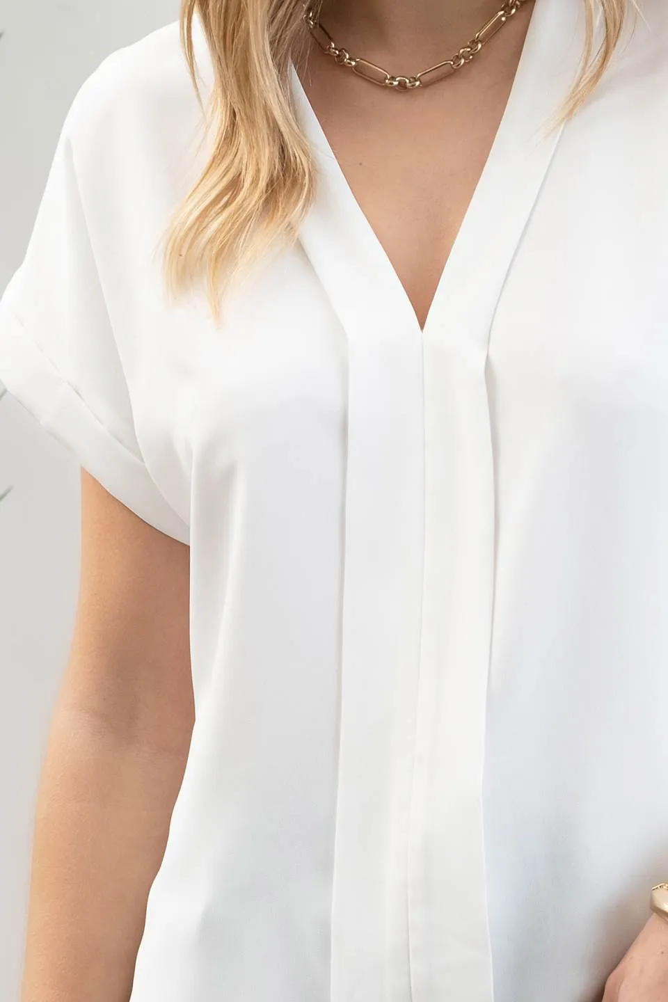 V NECK COLLAR ROLL UP SLEEVE BLOUSE sold by Blu Pepper product image thumbnail 4