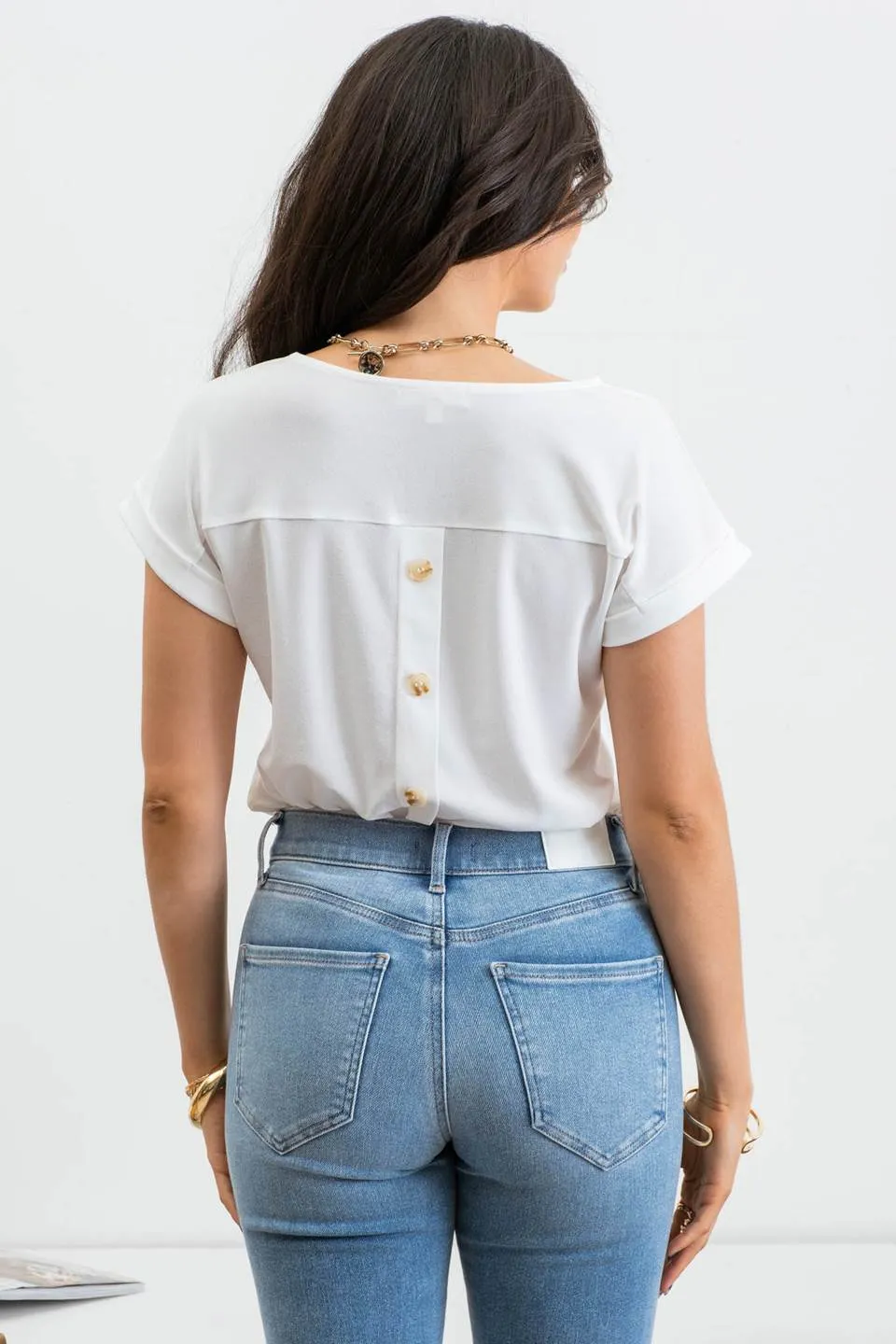 BUTTON BACK STRIPE LACE TRIM TOP sold by Blu Pepper product image thumbnail 2