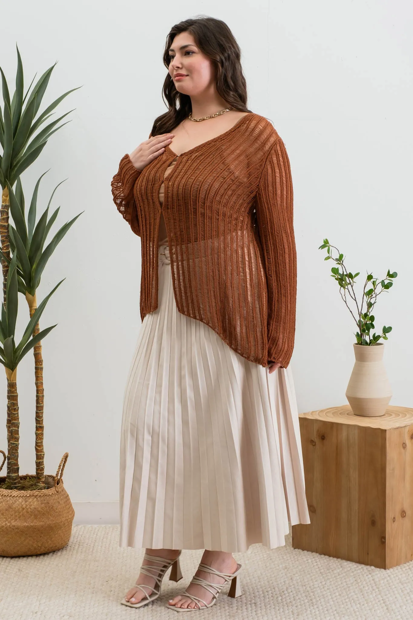 PLUS FRONT HOOK AND EYE CROCHET KNIT CARDIGAN sold by Blu Pepper product image thumbnail 3