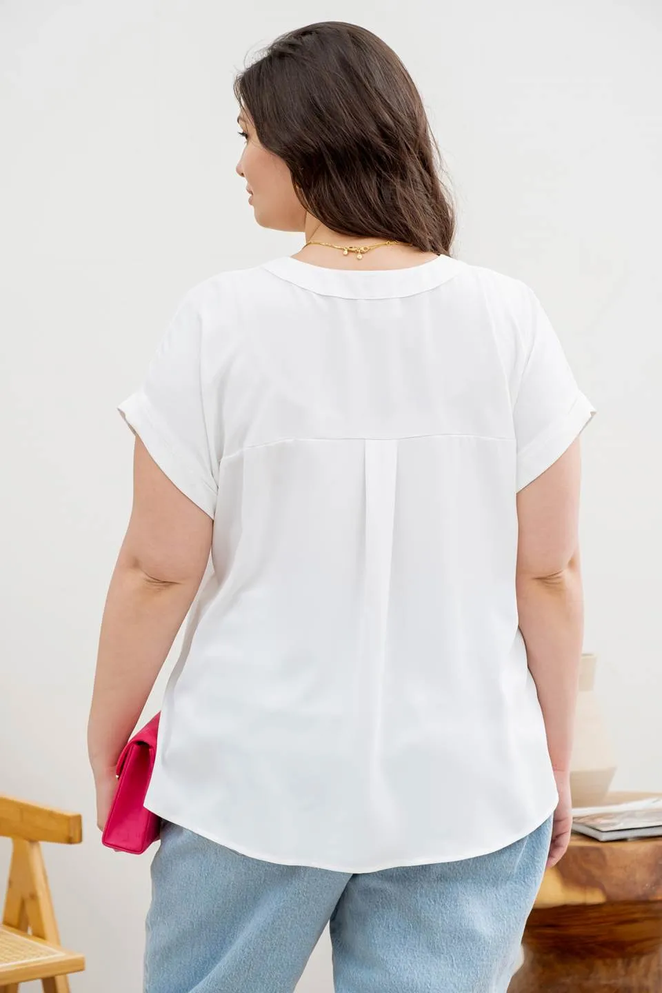 PLUS V NECK COLLAR ROLL UP SLEEVE BLOUSE sold by Blu Pepper product image thumbnail 2