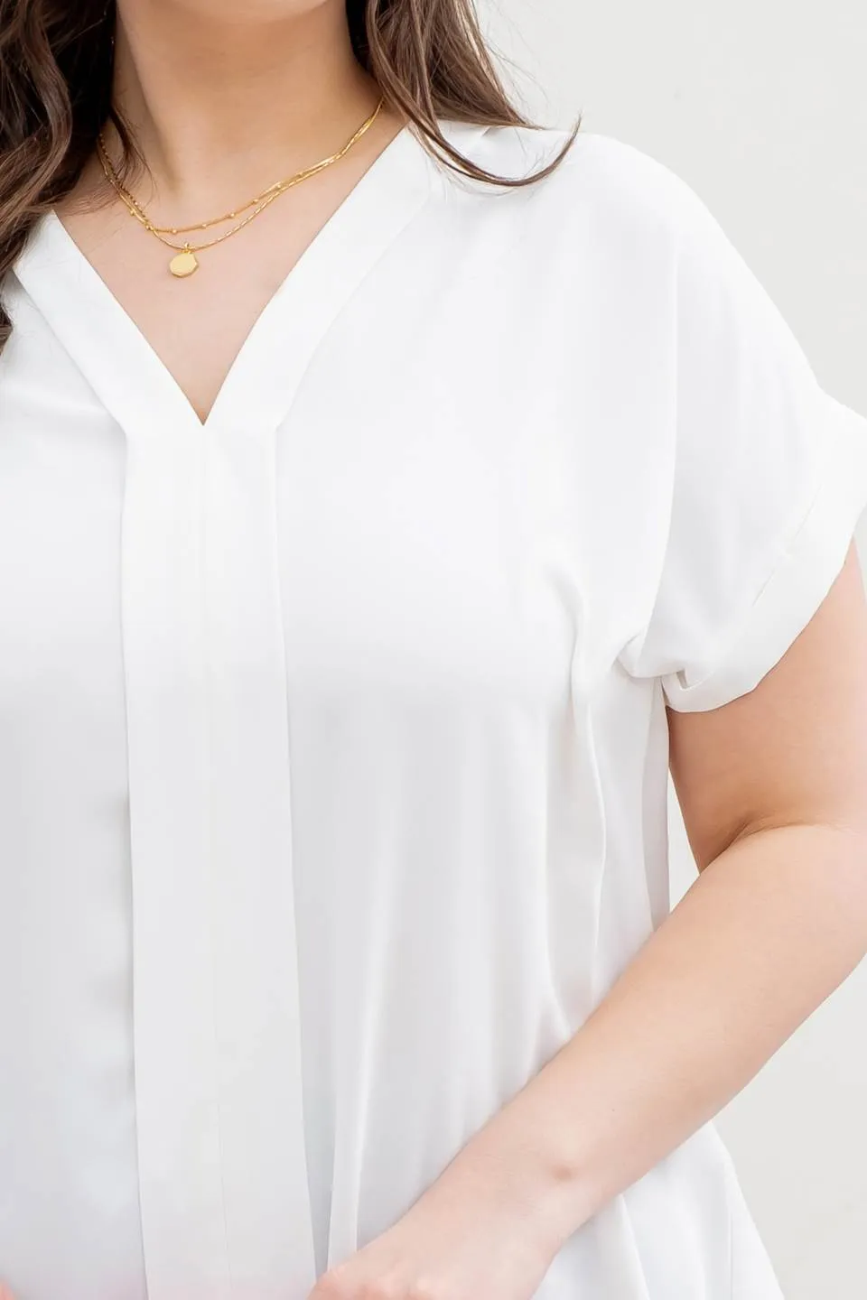 PLUS V NECK COLLAR ROLL UP SLEEVE BLOUSE sold by Blu Pepper product image thumbnail 4