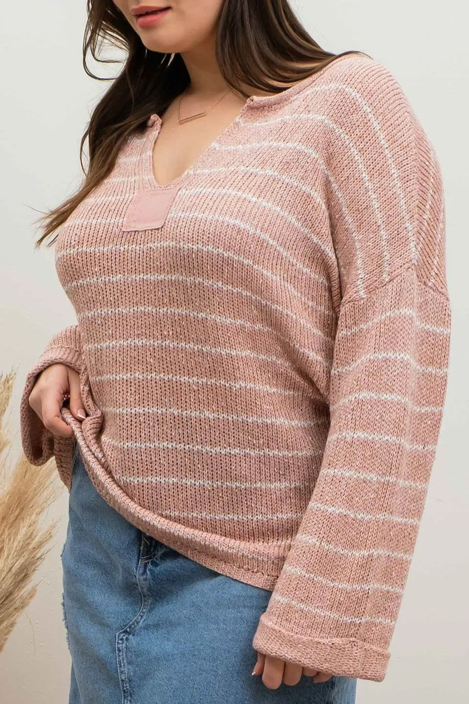 PLUS STRIPED DROP SHOULDER KNIT SWEATER sold by Blu Pepper product image thumbnail 4