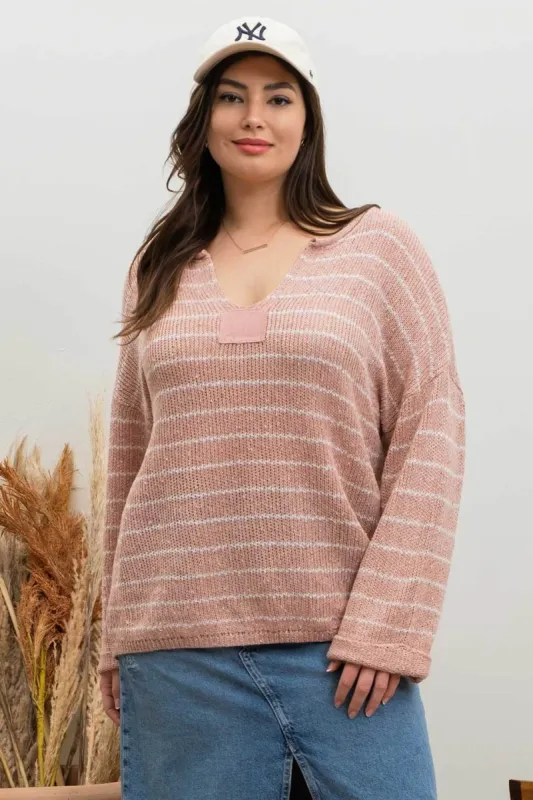 PLUS STRIPED DROP SHOULDER KNIT SWEATER sold by Blu Pepper