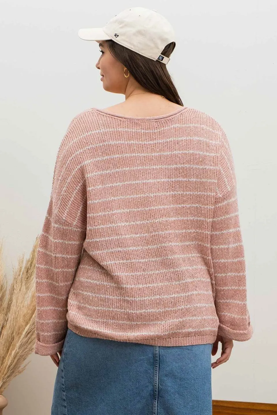 PLUS STRIPED DROP SHOULDER KNIT SWEATER sold by Blu Pepper product image thumbnail 2