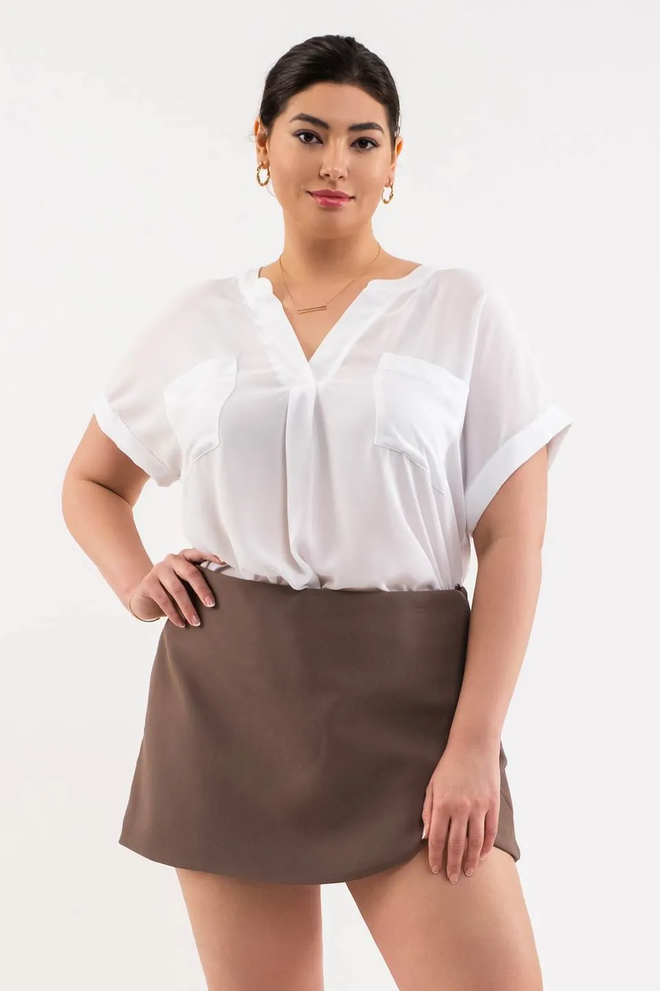 PLUS SPLIT NECK FRONT POCKET TOP sold by Blu Pepper