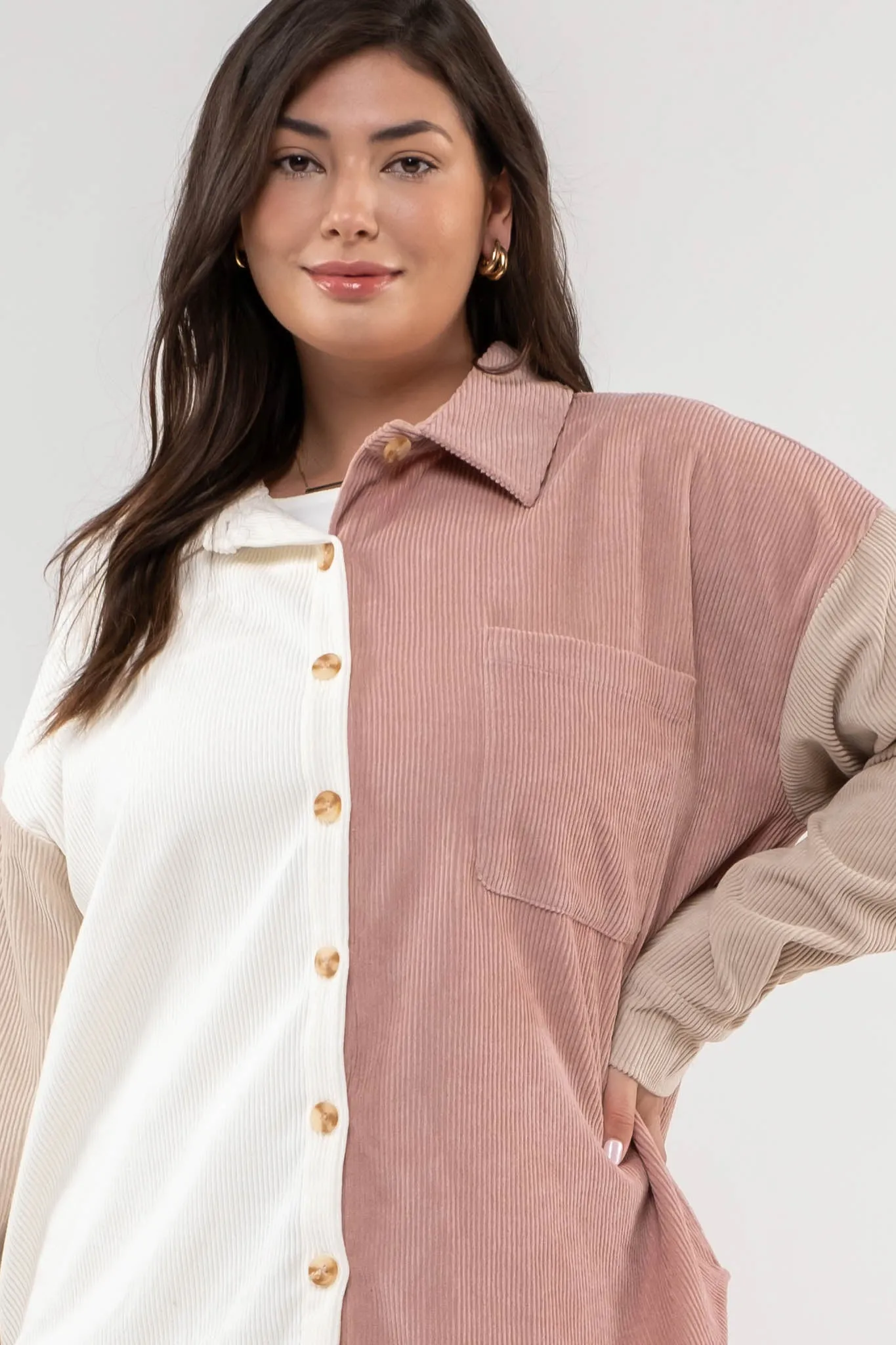 PLUS COLORBLOCK CORDUROY JACKET sold by Blu Pepper product image thumbnail 4
