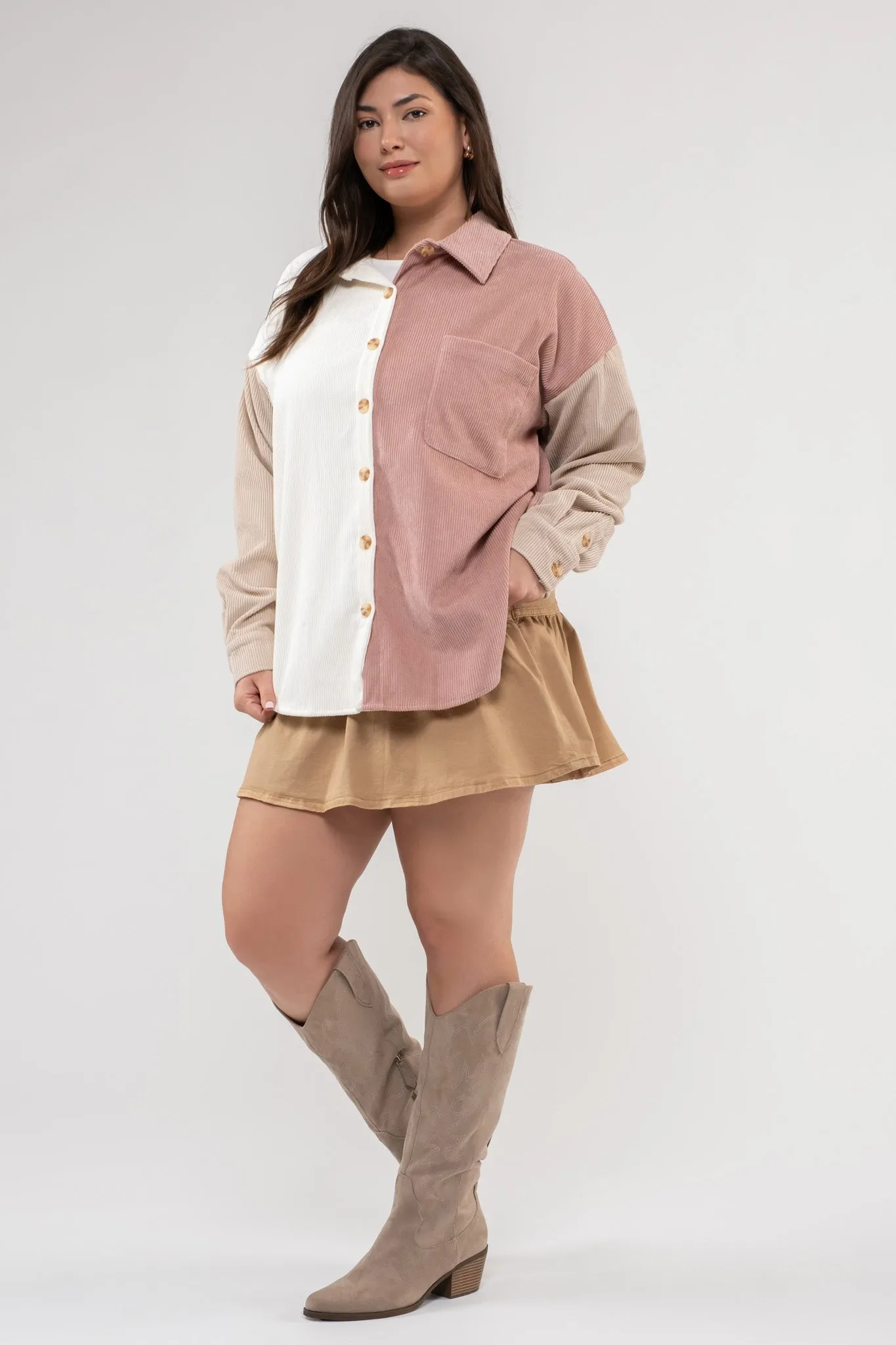 PLUS COLORBLOCK CORDUROY JACKET sold by Blu Pepper product image thumbnail 3
