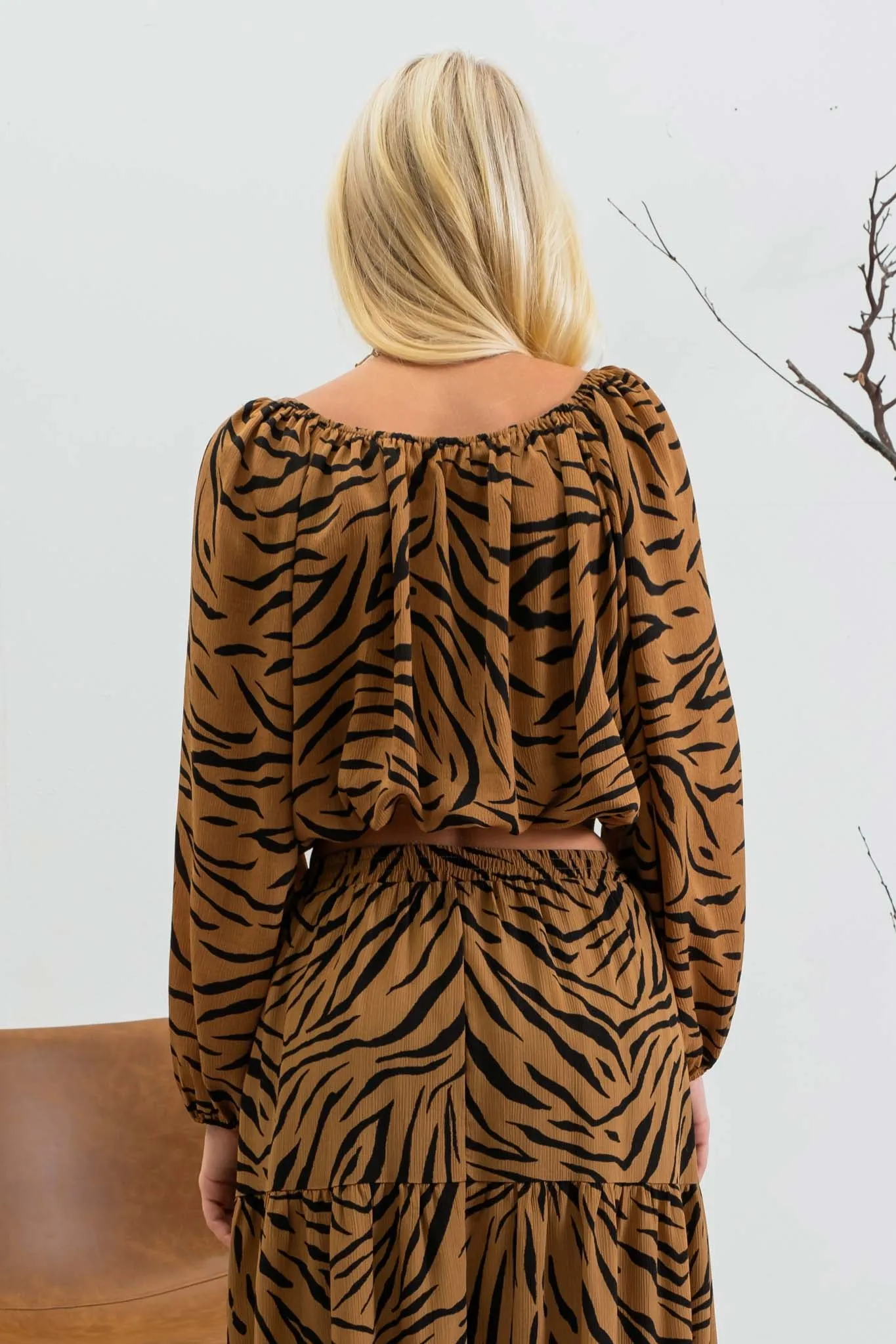 TIGER PRINT LONG SLEEVE CROP TOP sold by Blu Pepper product image thumbnail 2
