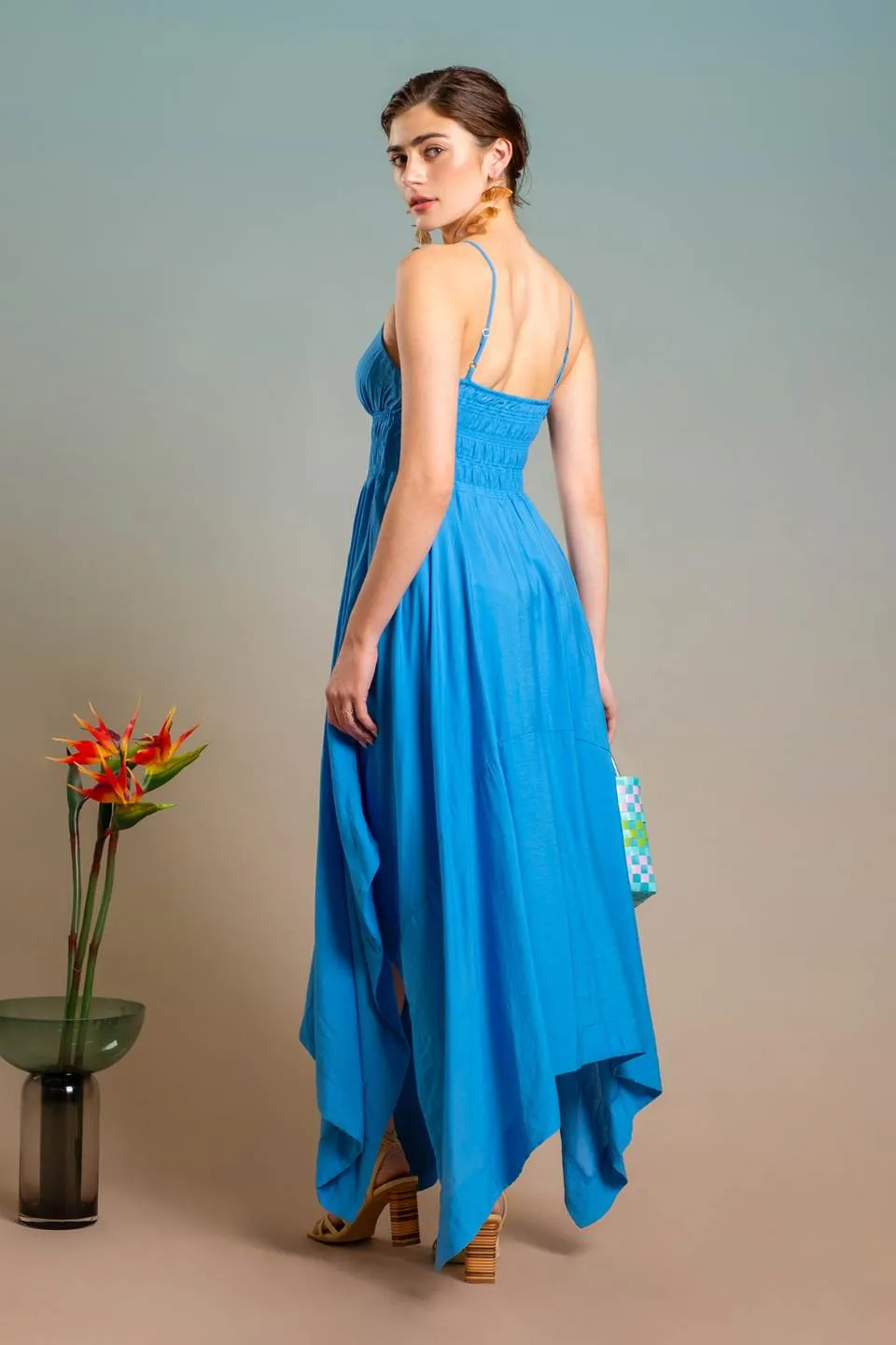 V NECK HANDKERCHIEF HEM SLEEVELESS MIDI DRESS sold by Blu Pepper product image thumbnail 2