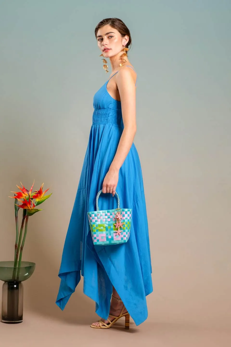 V NECK HANDKERCHIEF HEM SLEEVELESS MIDI DRESS sold by Blu Pepper product image thumbnail 3