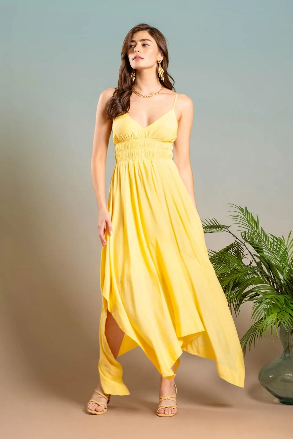 V NECK HANDKERCHIEF HEM SLEEVELESS MIDI DRESS sold by Blu Pepper product image thumbnail 5