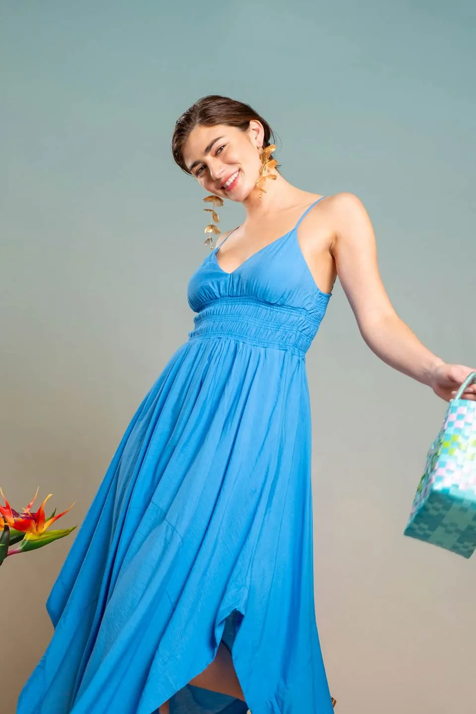V NECK HANDKERCHIEF HEM SLEEVELESS MIDI DRESS sold by Blu Pepper product image thumbnail 4