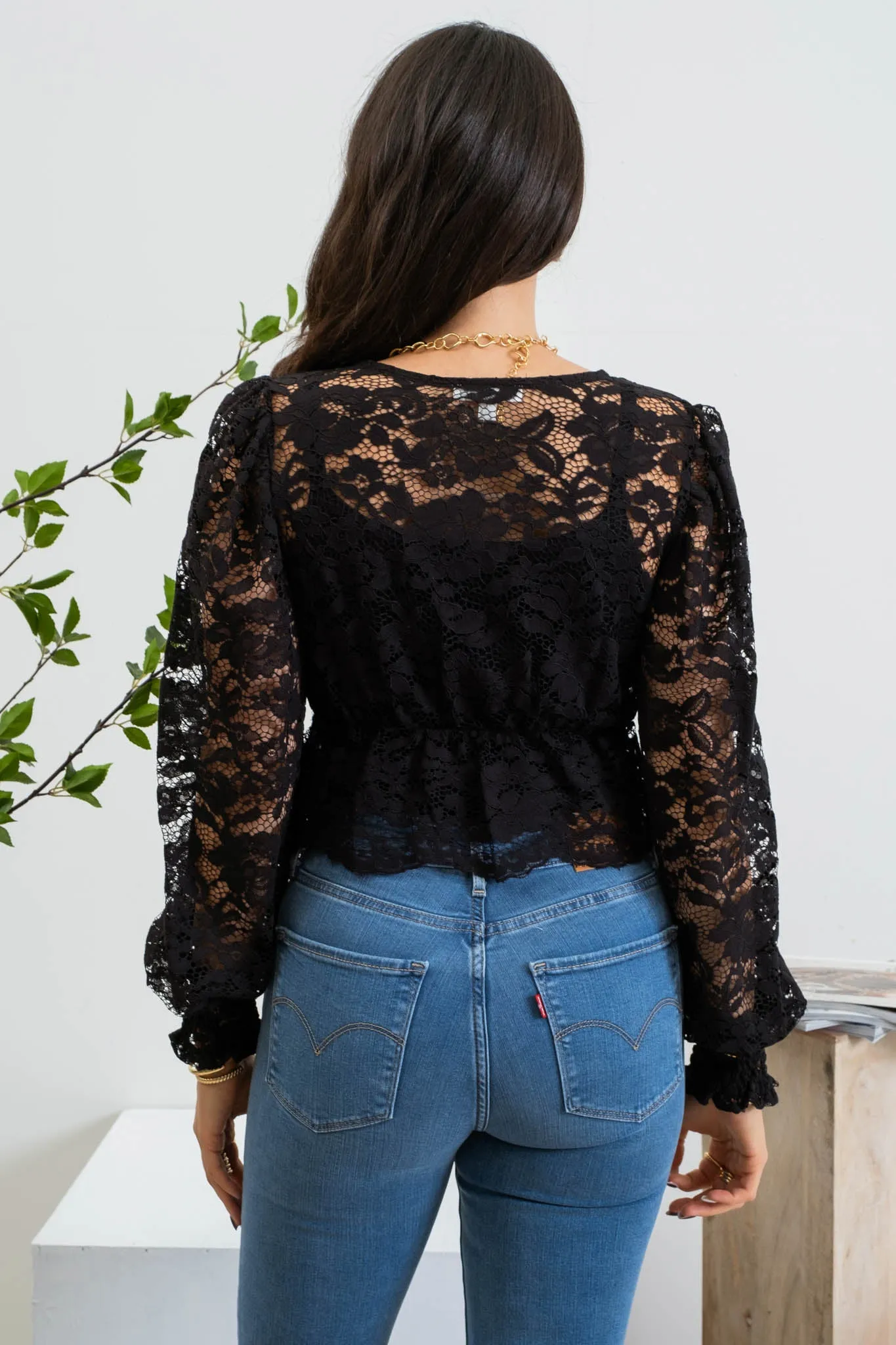 LACE BUTTON DOWN LONG SLEEVE CROP TOP sold by Blu Pepper product image thumbnail 2
