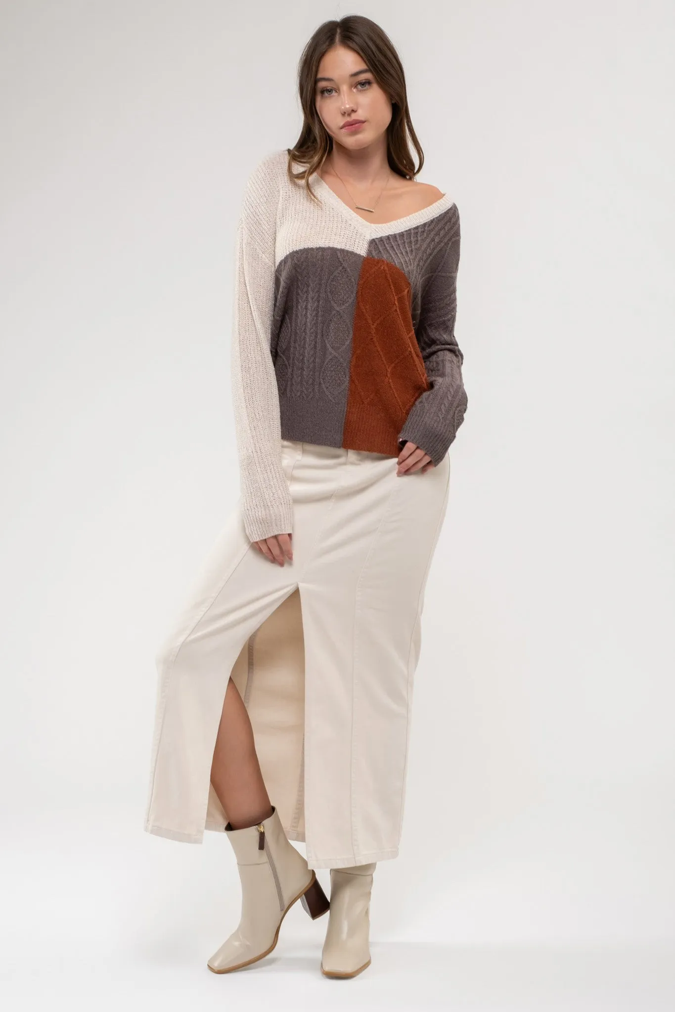 LIGHT-WEIGHT COLORBLOCK KNIT sold by Blu Pepper product image thumbnail 5