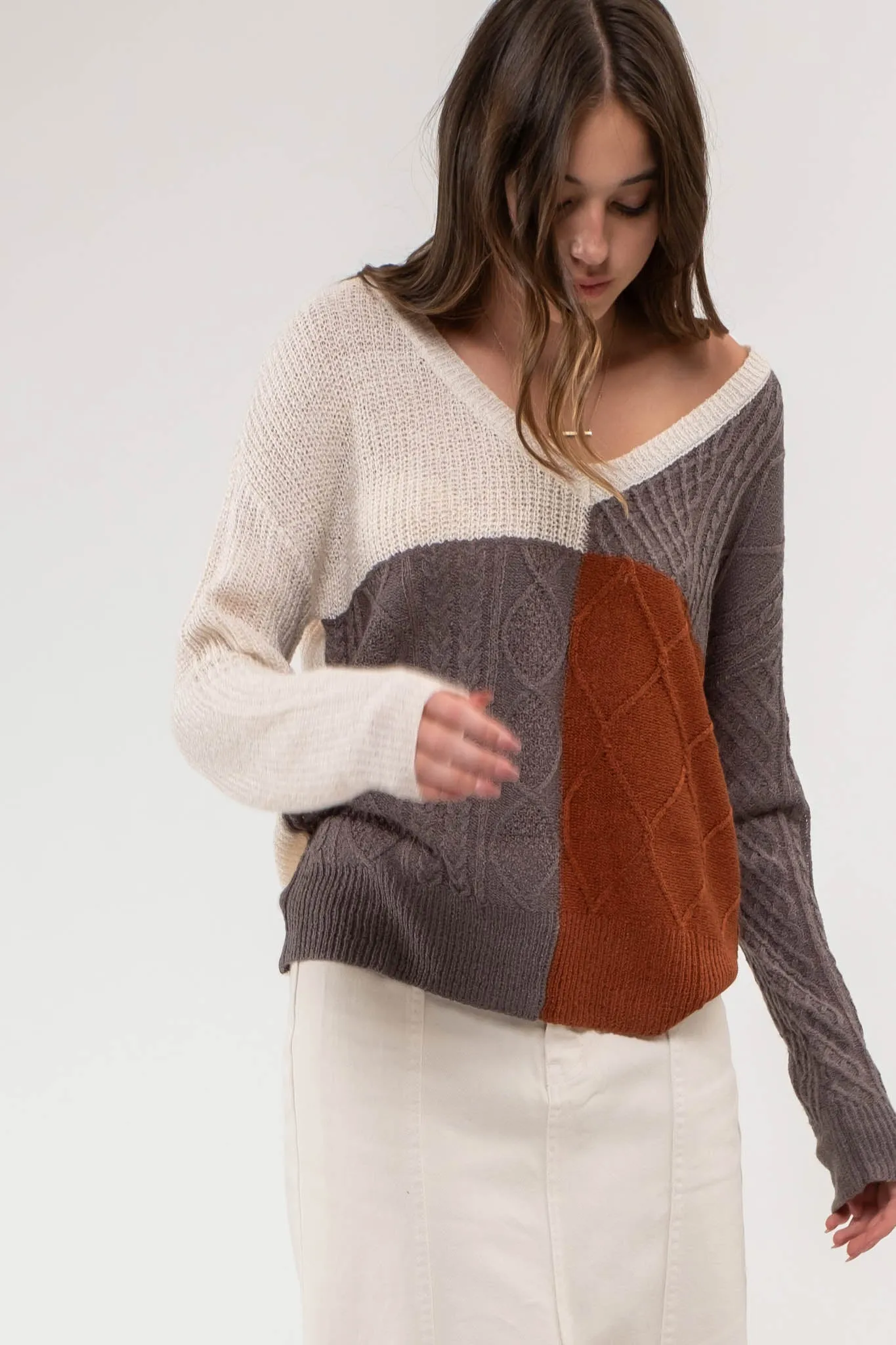 LIGHT-WEIGHT COLORBLOCK KNIT sold by Blu Pepper product image thumbnail 4