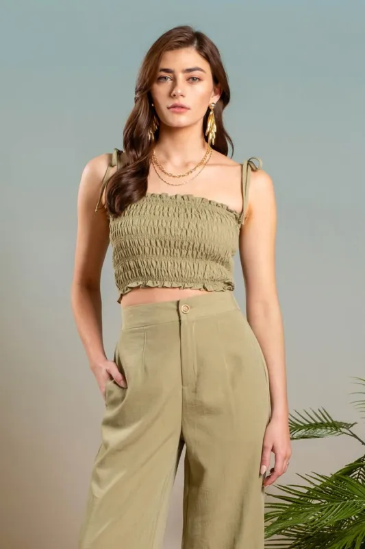 SMOCKED TIE STRAP CROP TOP sold by Blu Pepper