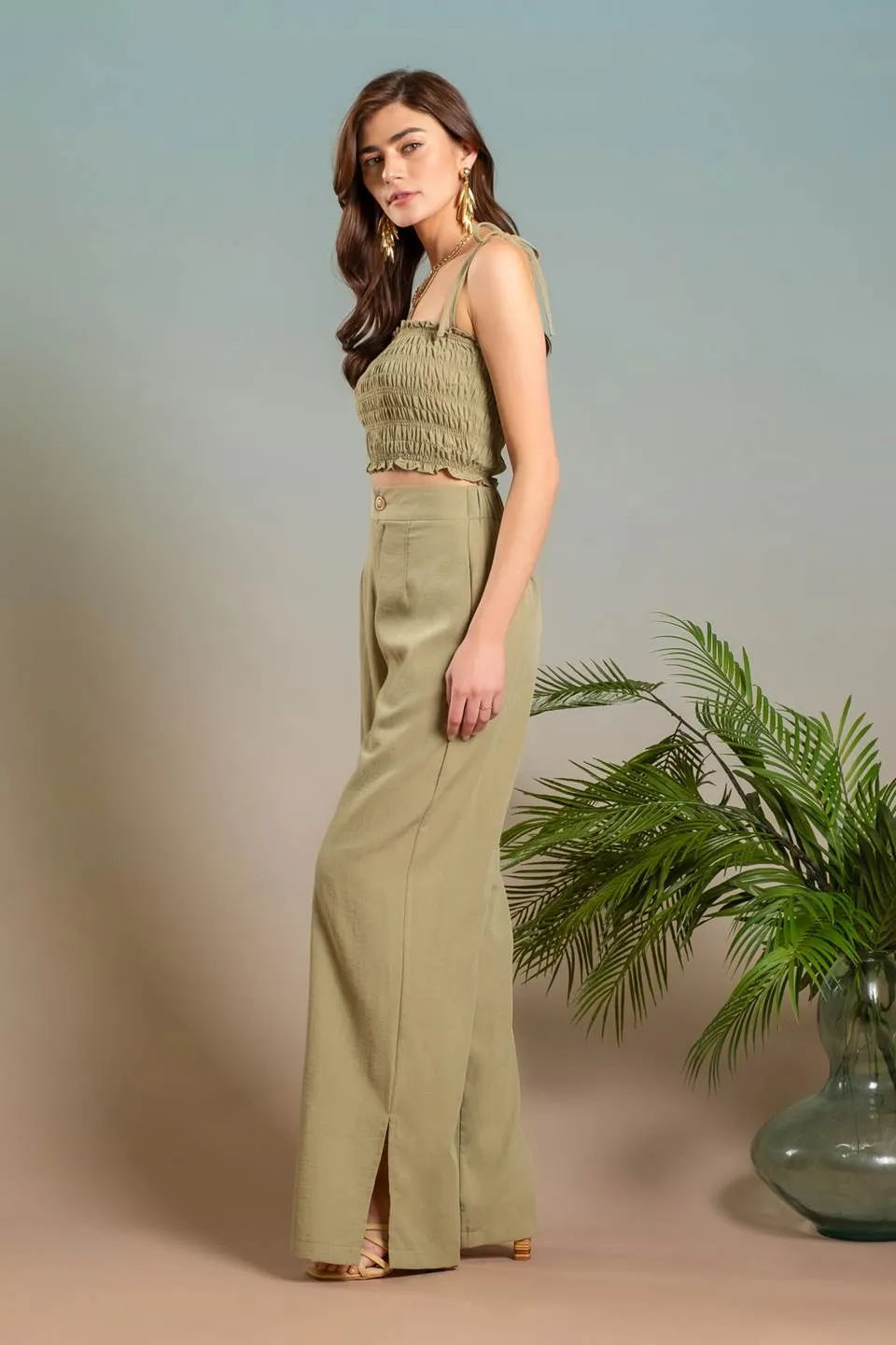 HIGH WAIST WIDE SPLIT LEG DRESS PANTS sold by Blu Pepper product image thumbnail 3