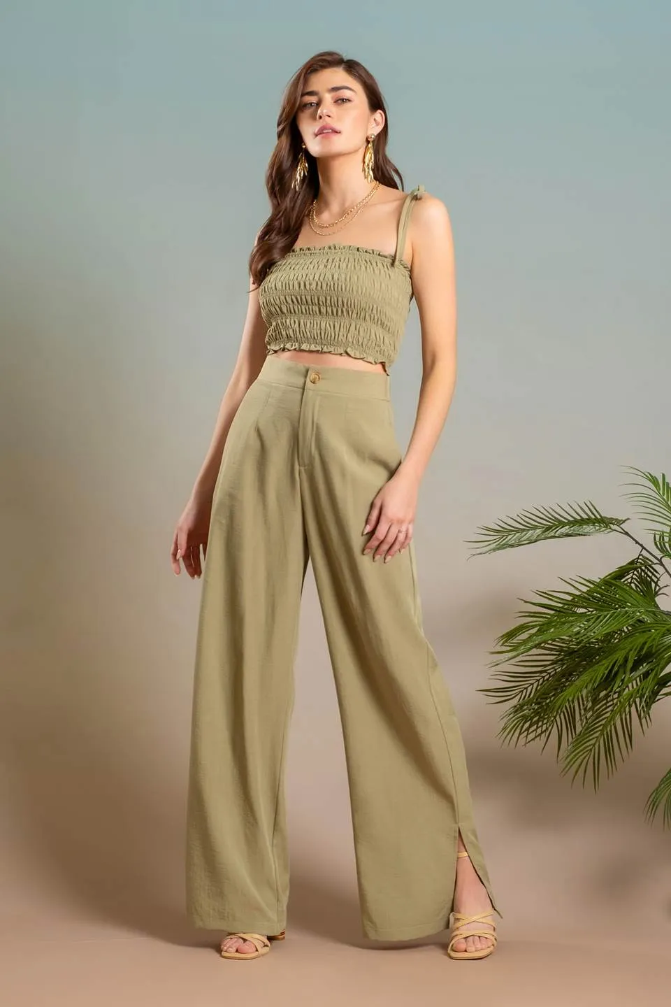 HIGH WAIST WIDE SPLIT LEG DRESS PANTS sold by Blu Pepper