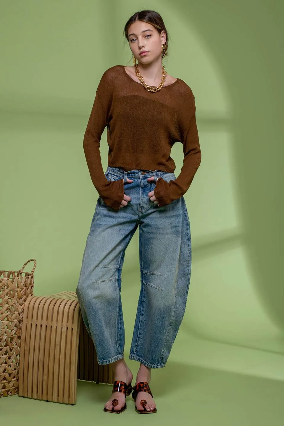 SHEER KNIT CROPPED PULLOVER SWEATER sold by Blu Pepper product image thumbnail 5