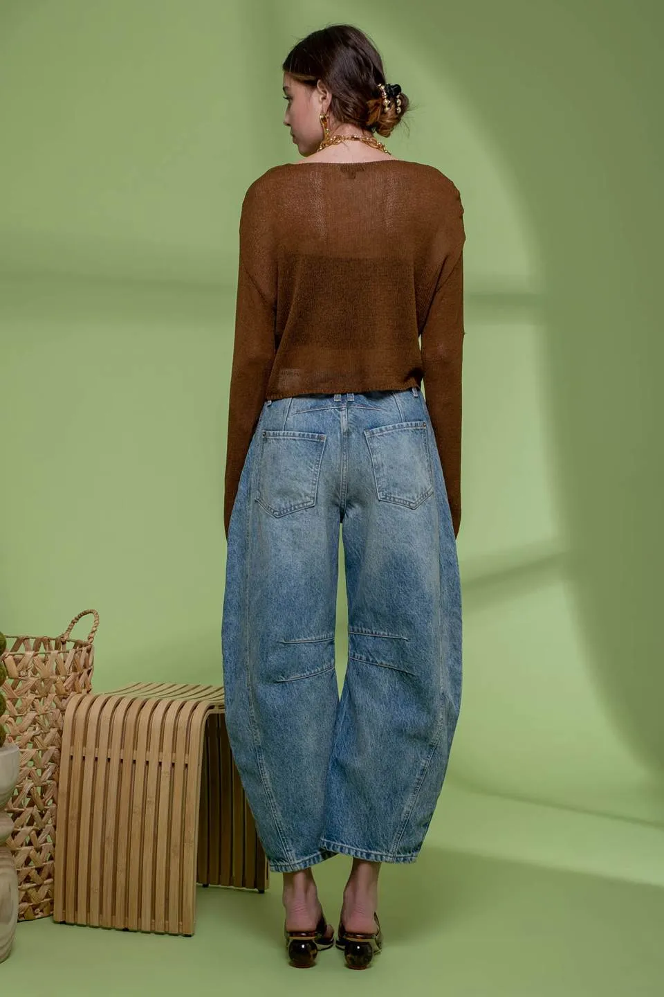 SHEER KNIT CROPPED PULLOVER SWEATER sold by Blu Pepper product image thumbnail 2