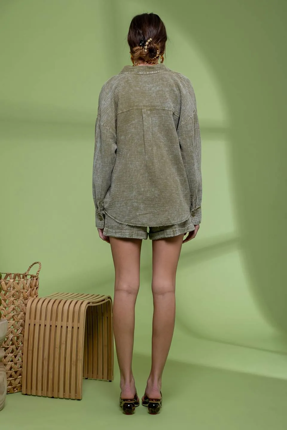 WASHED RAW EDGE BUTTON DOWN SHIRT sold by Blu Pepper product image thumbnail 2