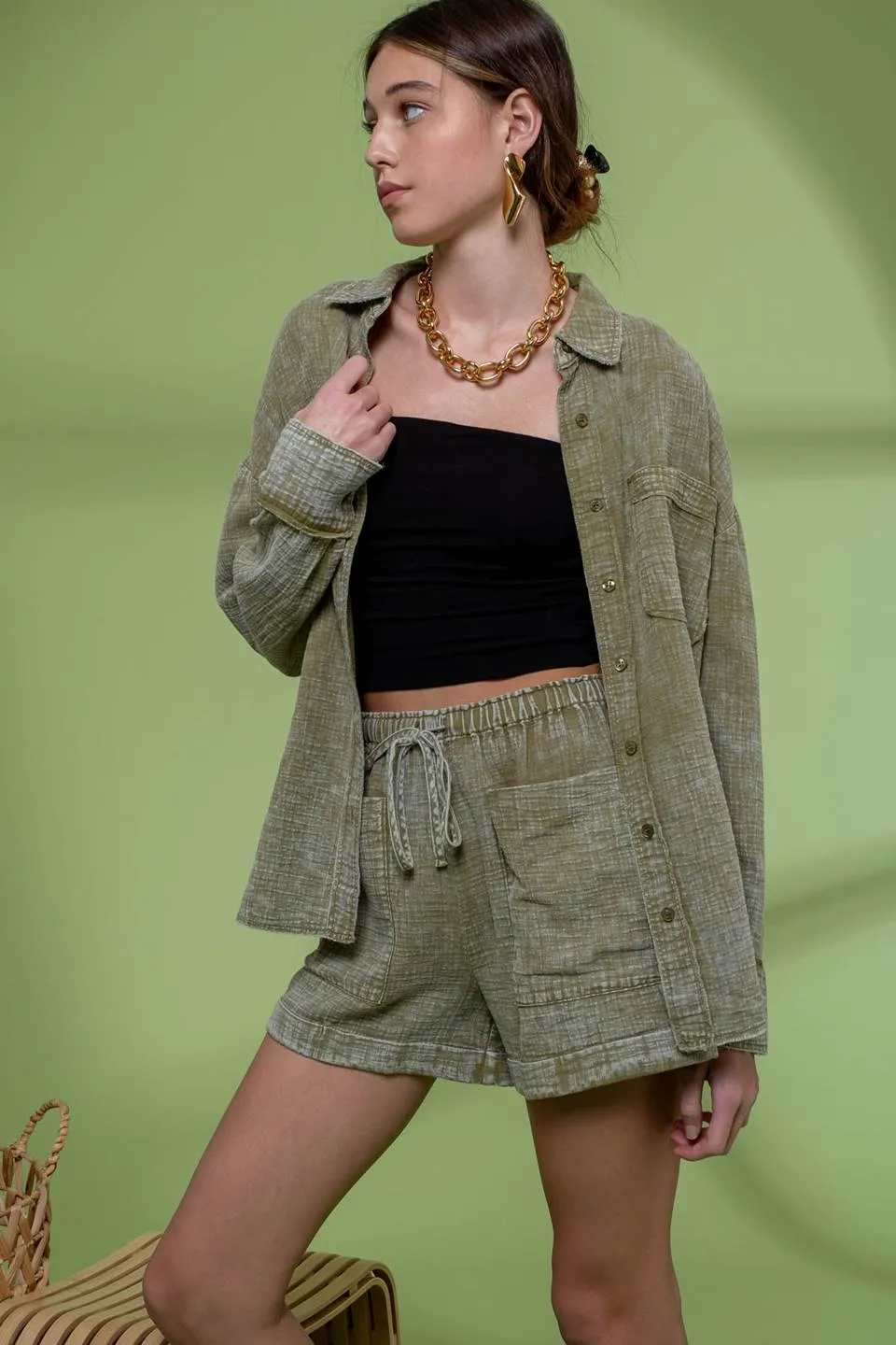 WASHED RAW EDGE BUTTON DOWN SHIRT sold by Blu Pepper product image thumbnail 5