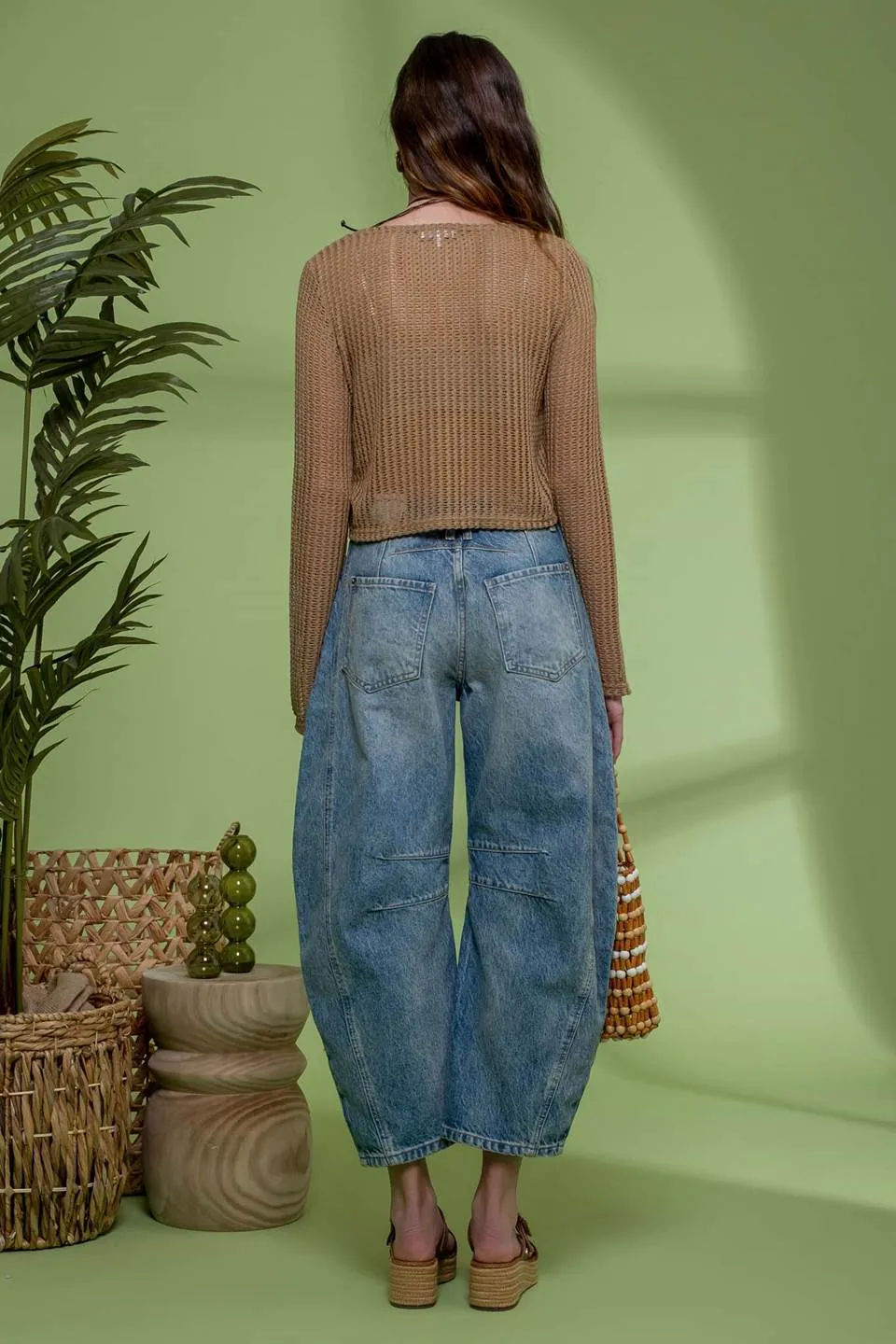 DRAWSTRING LONG SLEEVE SHEER CROCHET TOP sold by Blu Pepper product image thumbnail 2
