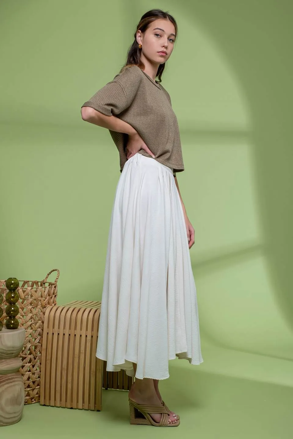 SHORT FOLD SLEEVE KNIT CROP TOP sold by Blu Pepper product image thumbnail 3