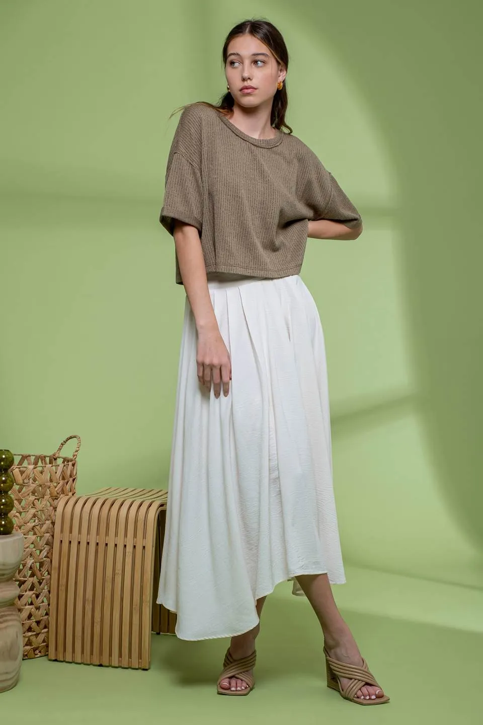 SHORT FOLD SLEEVE KNIT CROP TOP sold by Blu Pepper