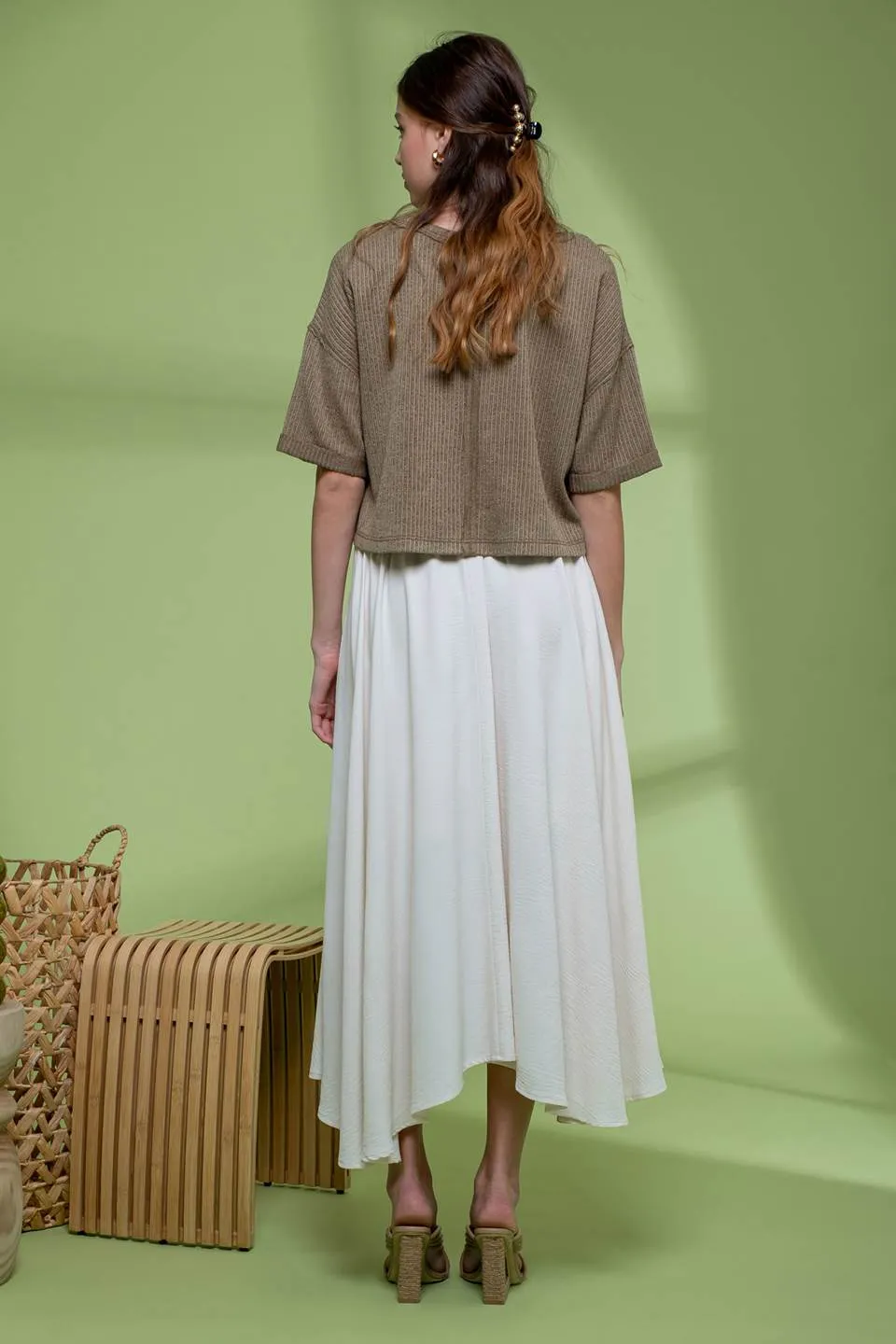 SHORT FOLD SLEEVE KNIT CROP TOP sold by Blu Pepper product image thumbnail 2