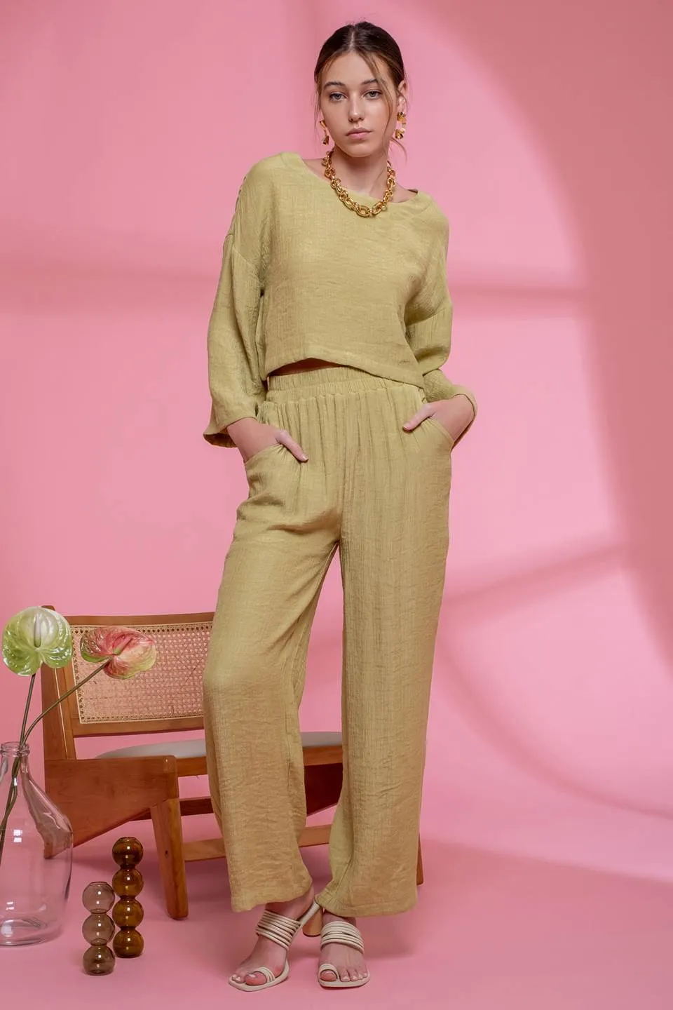 RELAXED 3/4 SLEEVE CROP TOP sold by Blu Pepper product image thumbnail 5