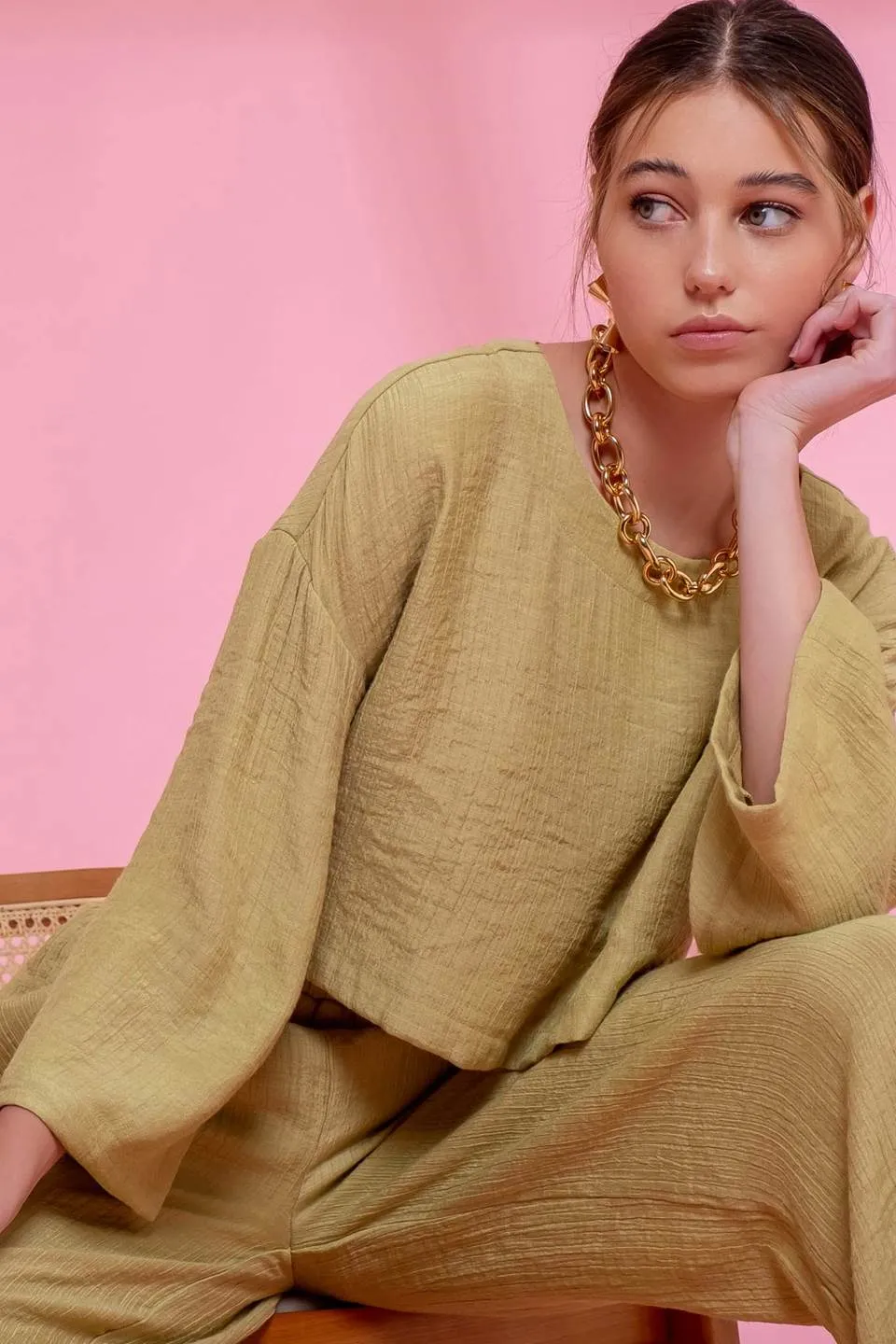 RELAXED 3/4 SLEEVE CROP TOP sold by Blu Pepper product image thumbnail 4