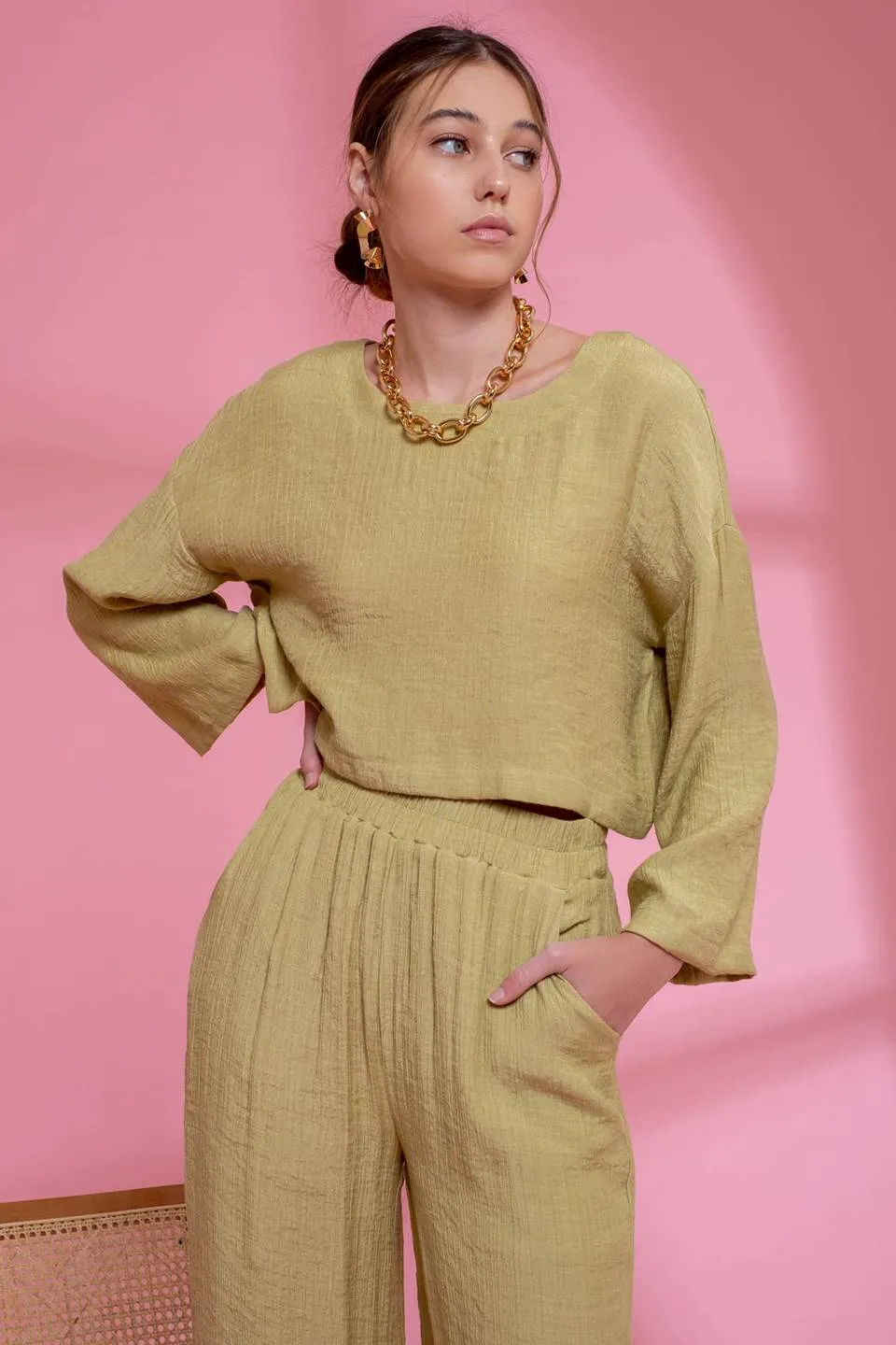 RELAXED 3/4 SLEEVE CROP TOP sold by Blu Pepper