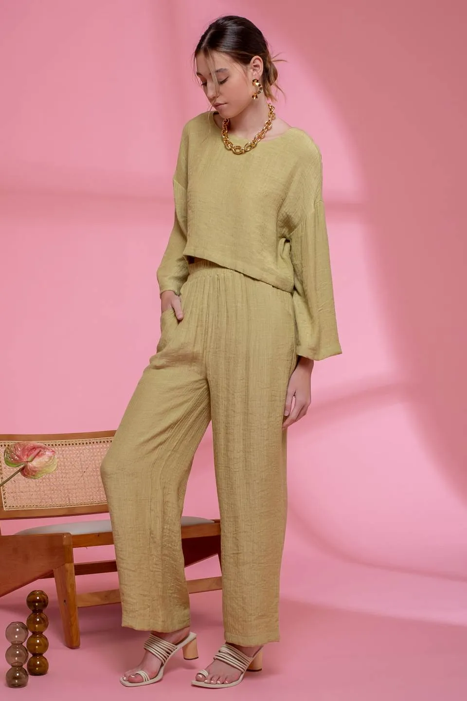 LIGHTWEIGHT HIGH RISE PANTS sold by Blu Pepper product image thumbnail 3