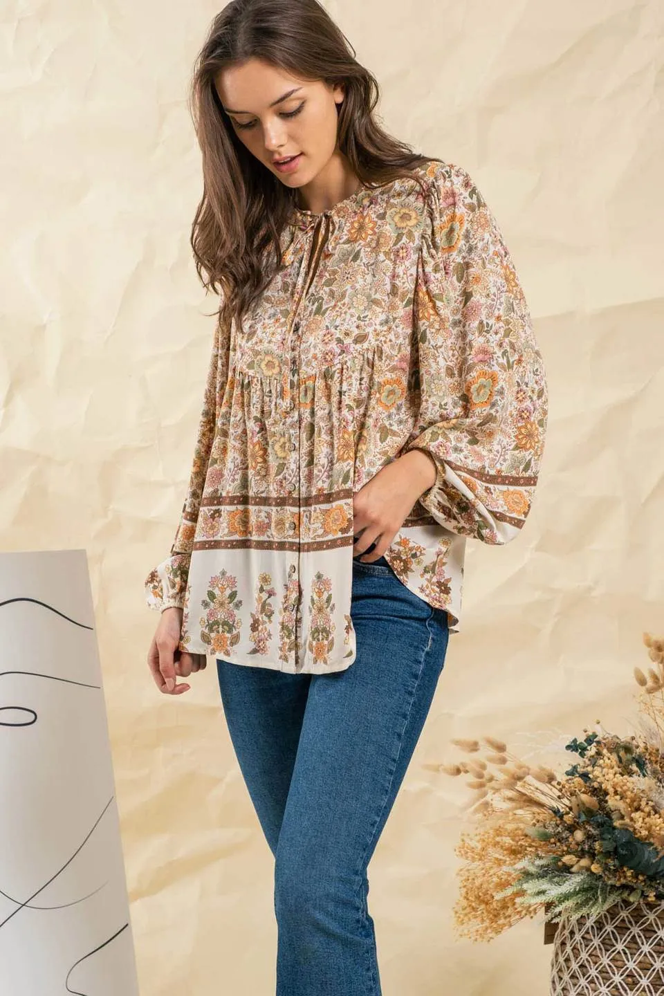 BORDER PRINT WOVEN TOP sold by Blu Pepper product image thumbnail 3