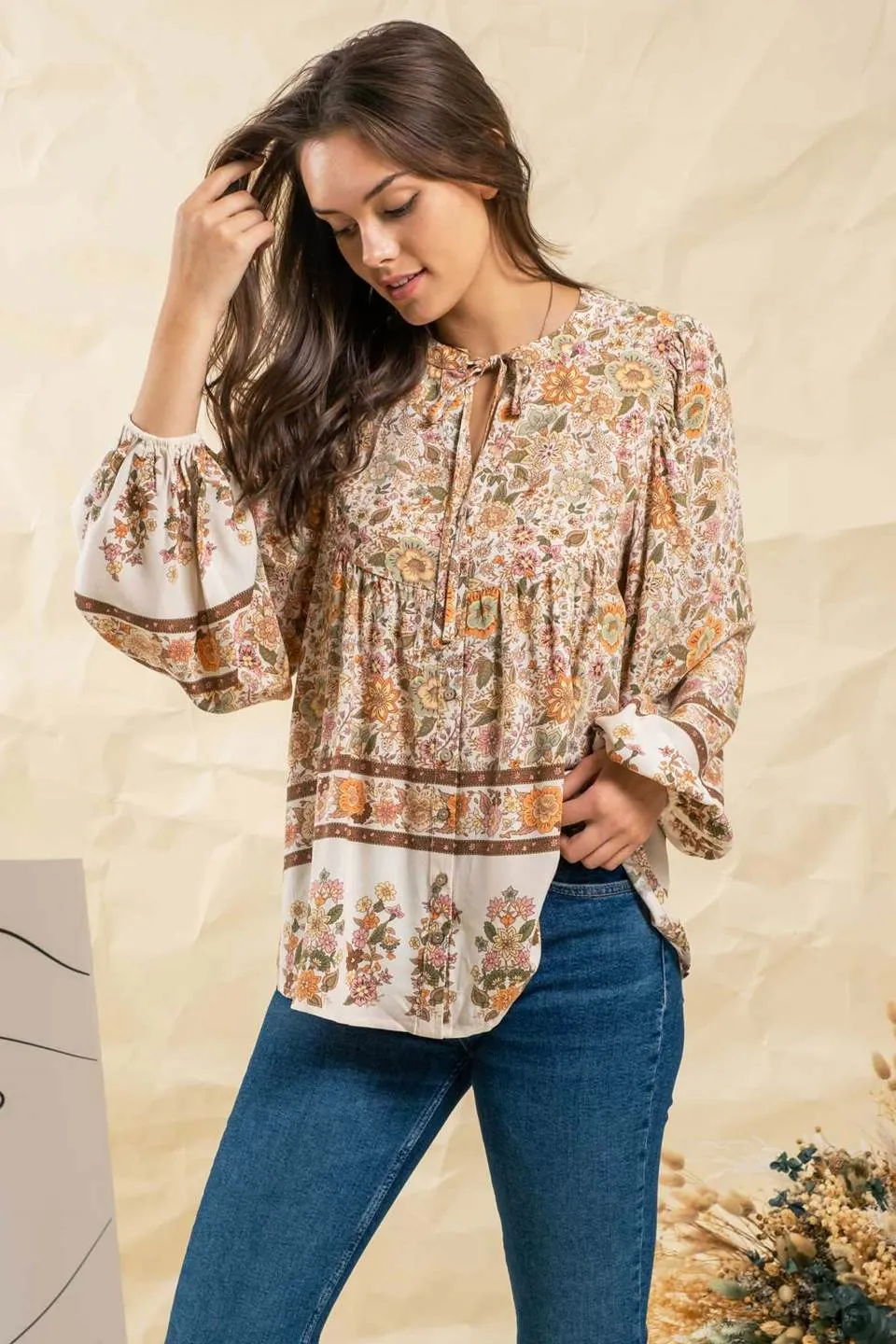 BORDER PRINT WOVEN TOP sold by Blu Pepper product image thumbnail 4