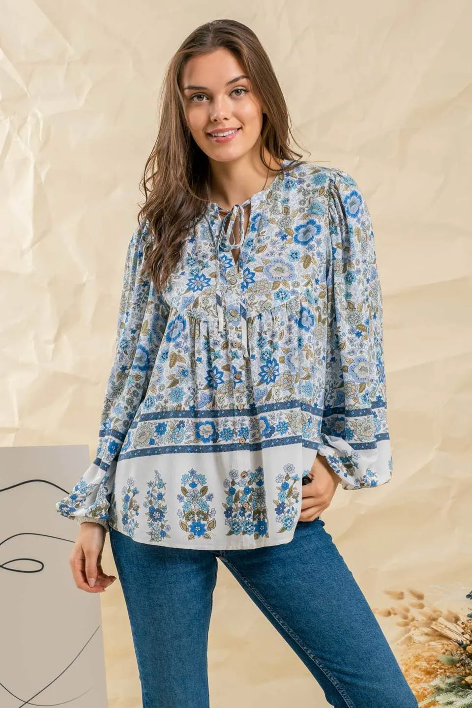 BORDER PRINT WOVEN TOP sold by Blu Pepper product image thumbnail 5