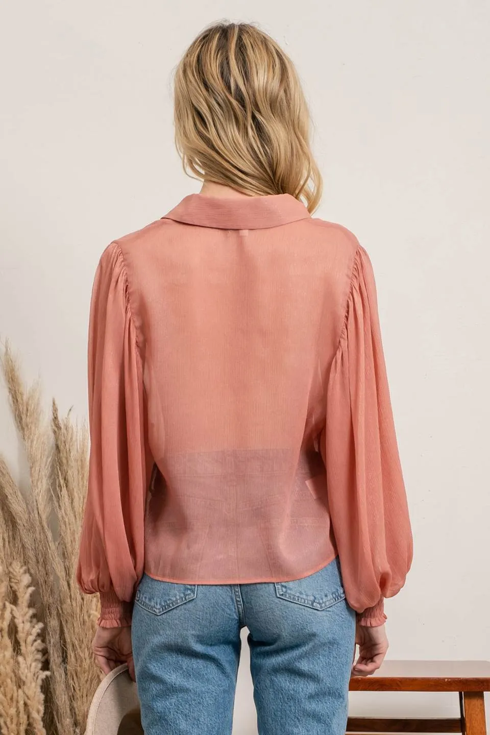 SOLID BUTTON UP BLOUSE sold by Blu Pepper product image thumbnail 2