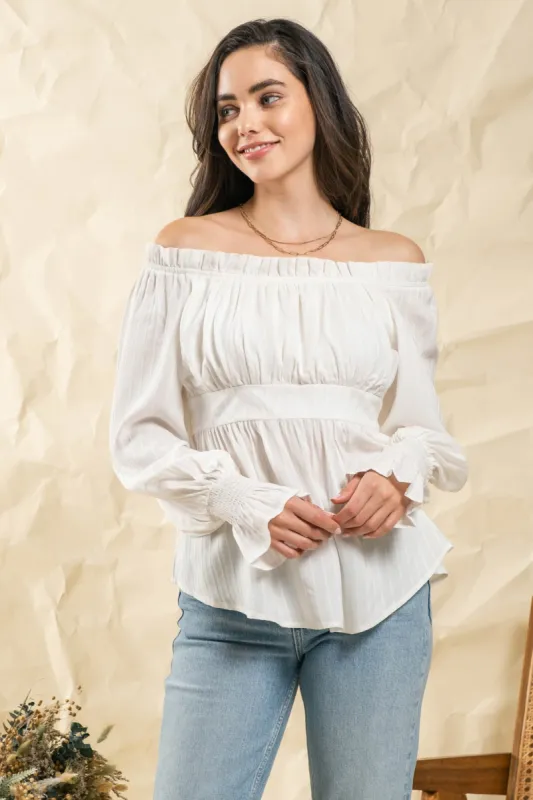 RUFFLED OFF-SHOULDER TOP sold by Blu Pepper