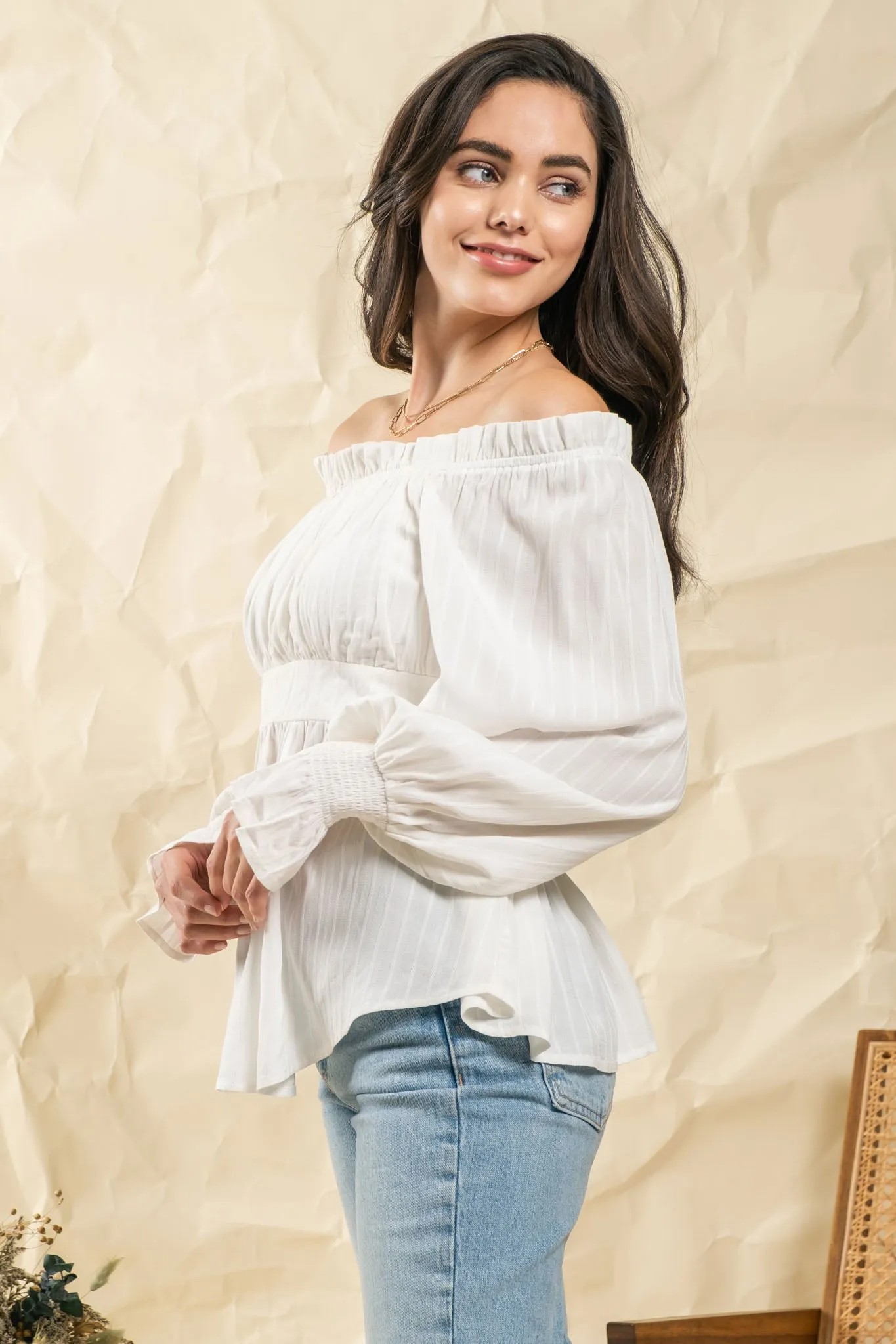 RUFFLED OFF-SHOULDER TOP sold by Blu Pepper product image thumbnail 3